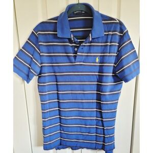 Polo Ralph‎ Lauren M Blue Striped Polo SS Yellow Pony Vtg Classic Fit Casual M